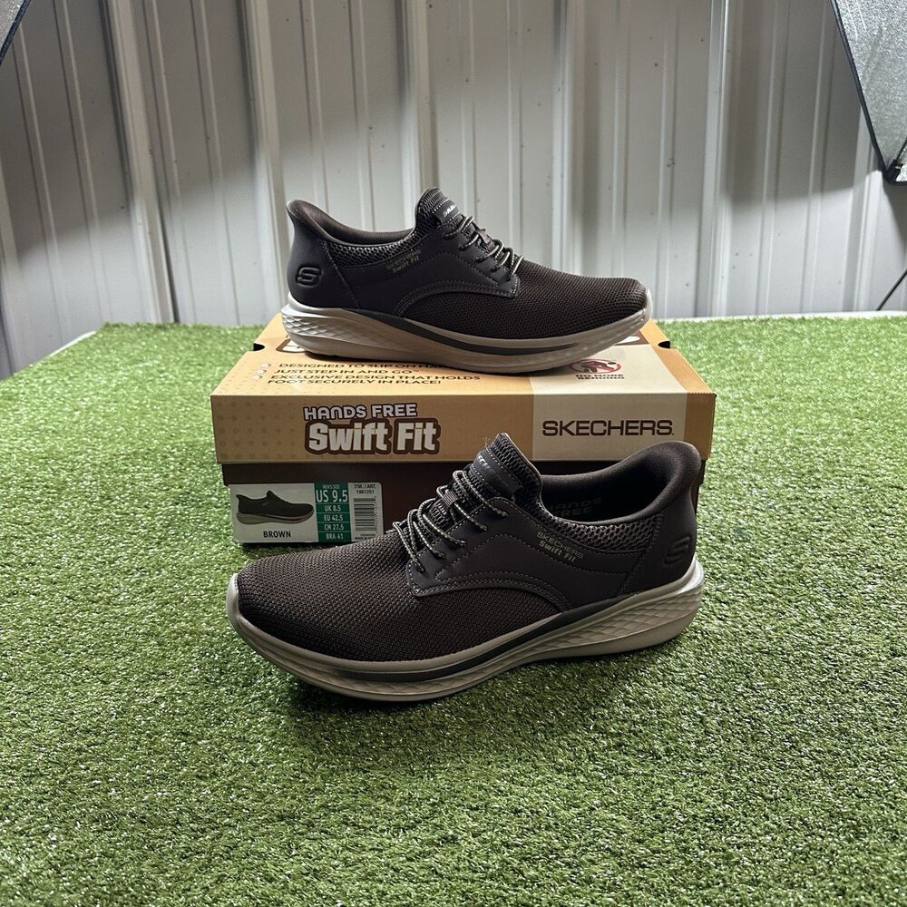 Skechers Hands Free Swift Fit Men's Size 9.5 Brown Shoes 196125 New W/ Box
